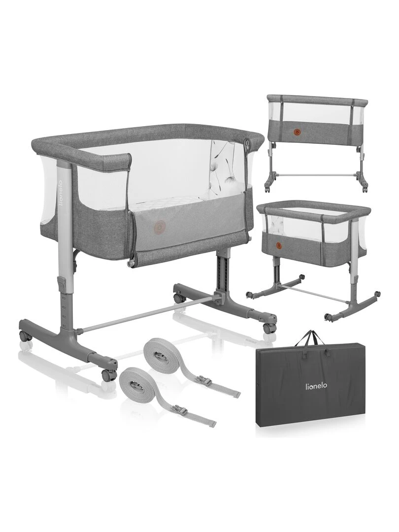 LIONELO Aurora Lit bébé 3en1 Réglable en hauteur et inclinaison Matelas et sac inclus gris anthracite