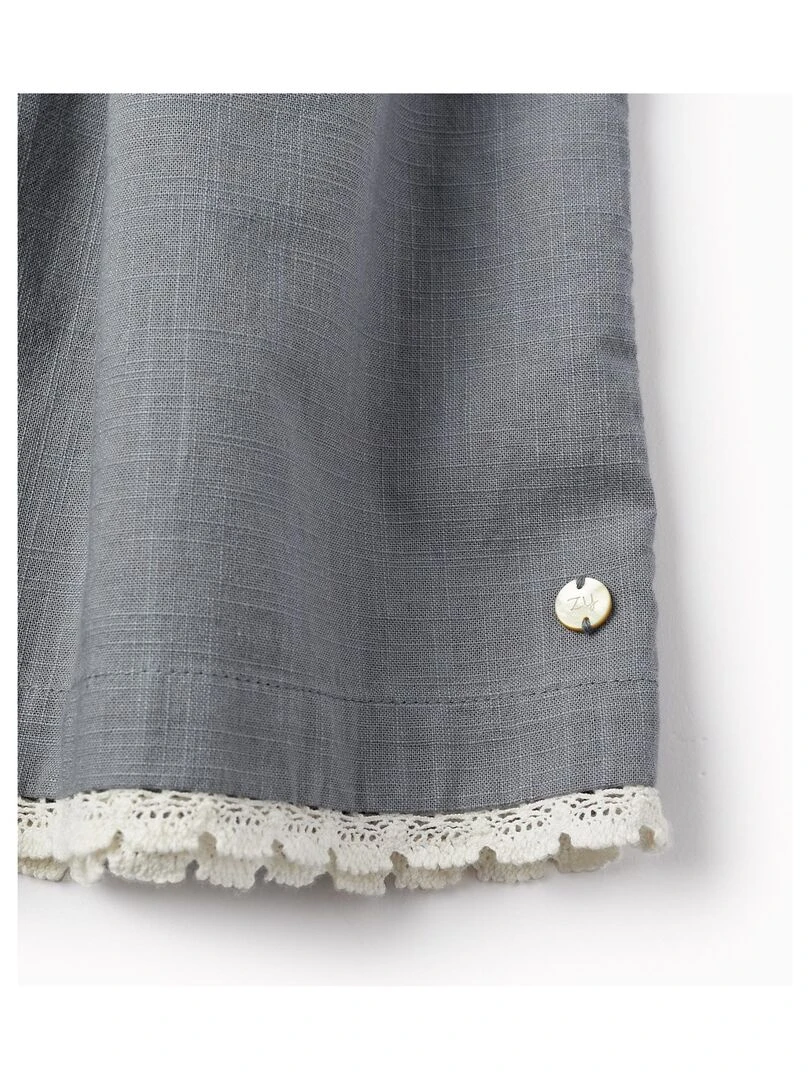 Robe en coton avec volants et dentelle pour fille manches courtes BROTHERS&SISTERS   Bleu