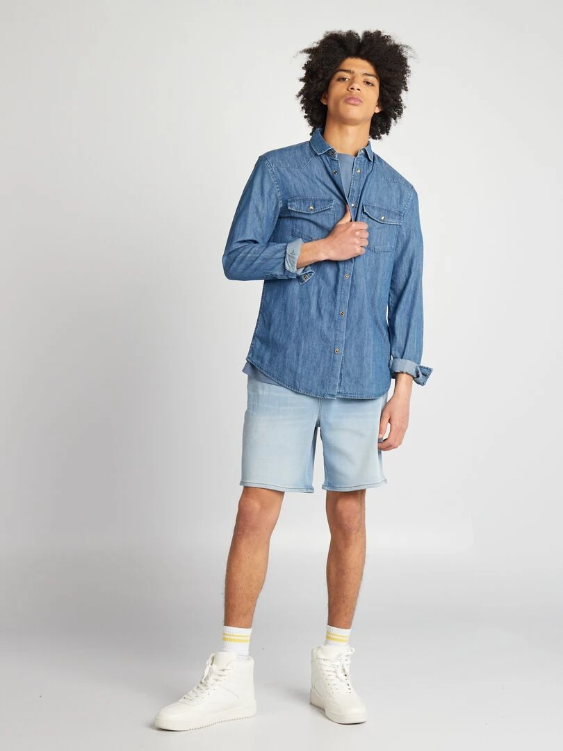 Bermuda en jean à taille élastiquée Triple stone