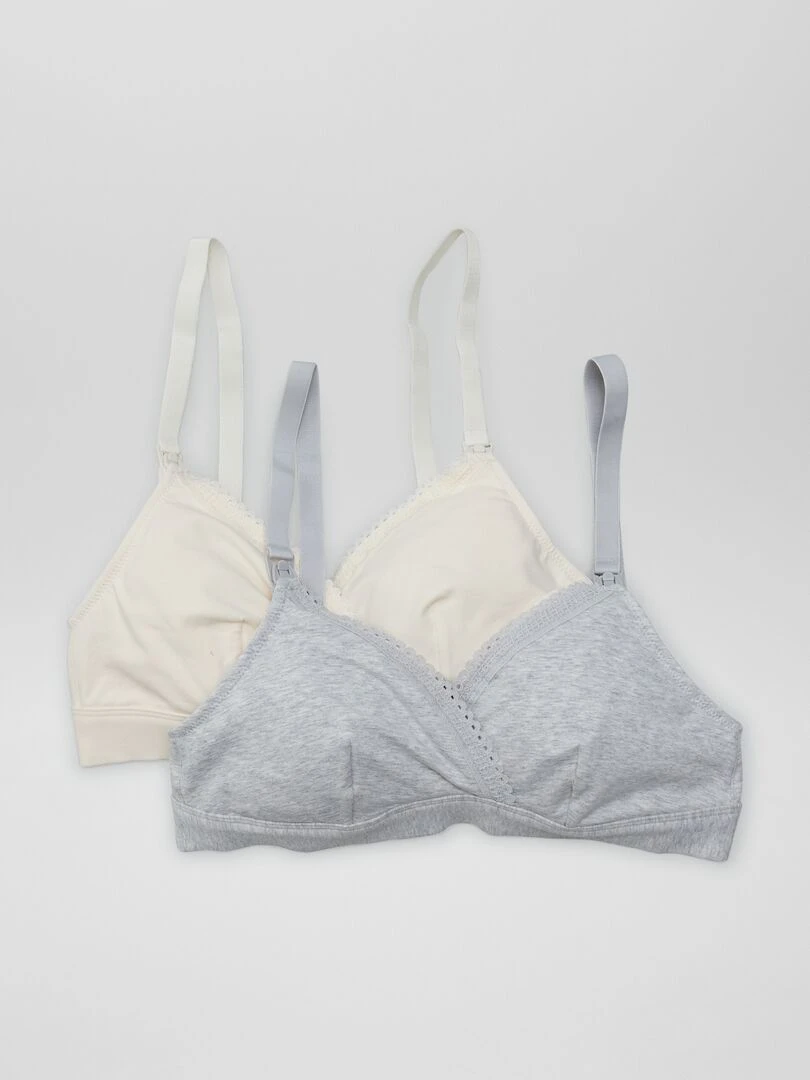Lot de 2 soutiens gorge d'allaitement en coton Gris/beige