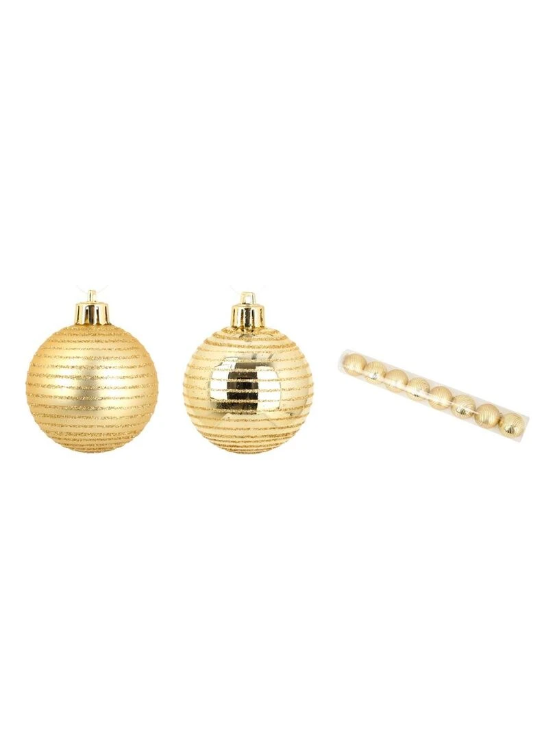 Set de 8 boules decor raye Rouge