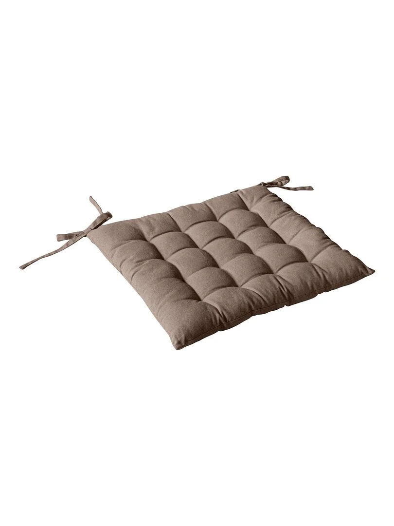 Galette de chaise piquée 16 points en coton et nouettes Taupe