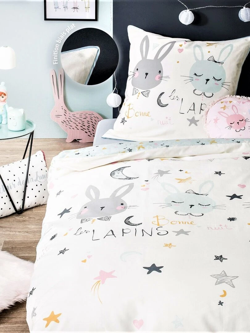 Future Home   Coussin coton rose et bleu avec lapin 35cm   Rose