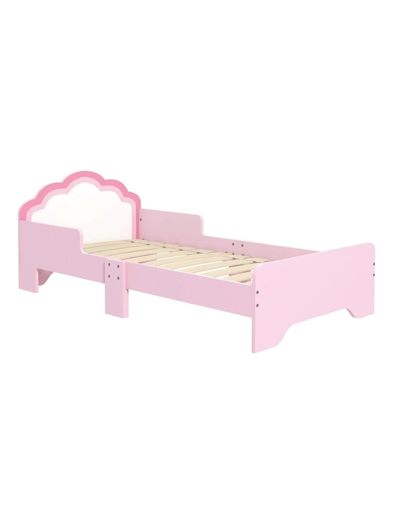 Lit enfant design girly motif nuage avec sommier à lattes rose blanc Rose