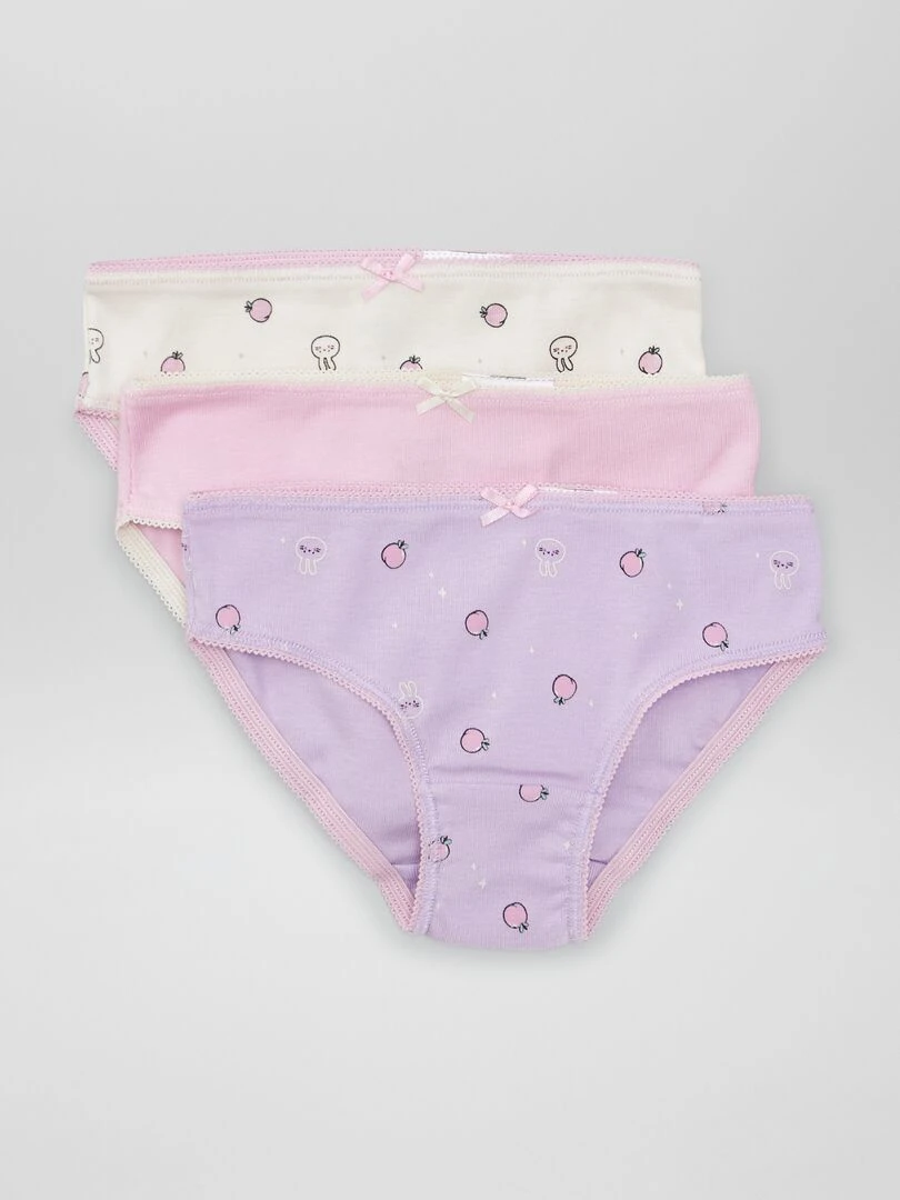 Lot de 3 culottes fantaisie Rose/violet/beige