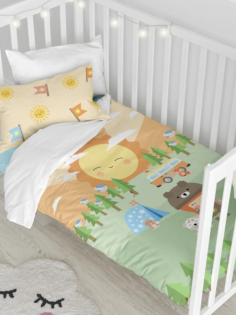 Parure housse de couette 2 pièces Camping "Happyfriday" Blanc