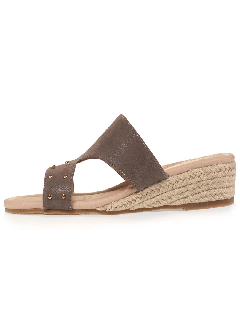 Isotoner Mules Femme Cloutées Talon Taupe   Marron