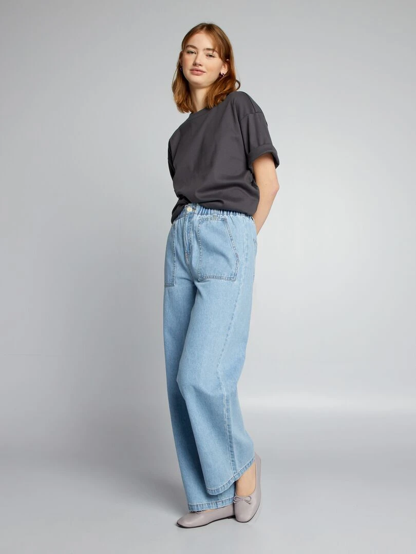 Pantalon denim wide leg à taille élastique Triple stone