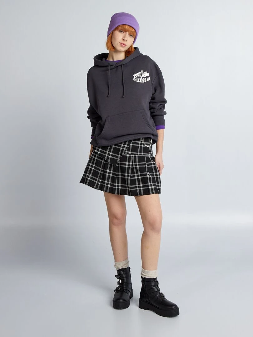 Sweat oversize à capuche imprimé Noir