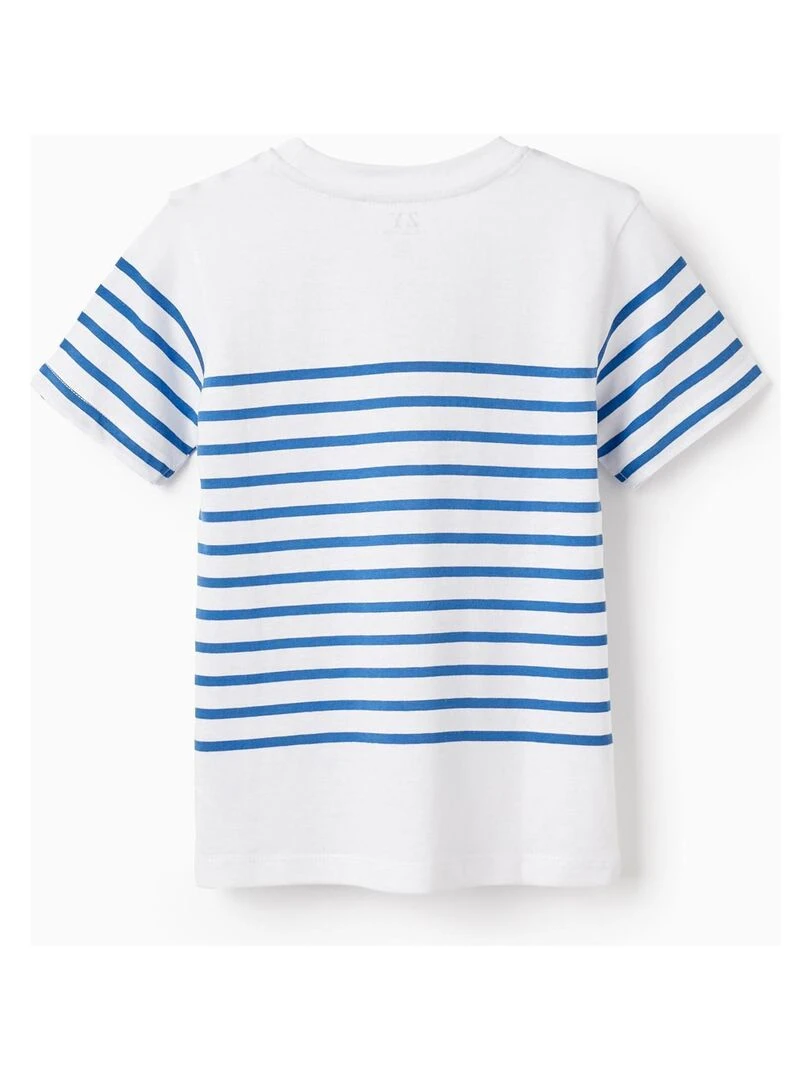 T Shirt Rayé en Coton Garçon manches courtes Bleu
