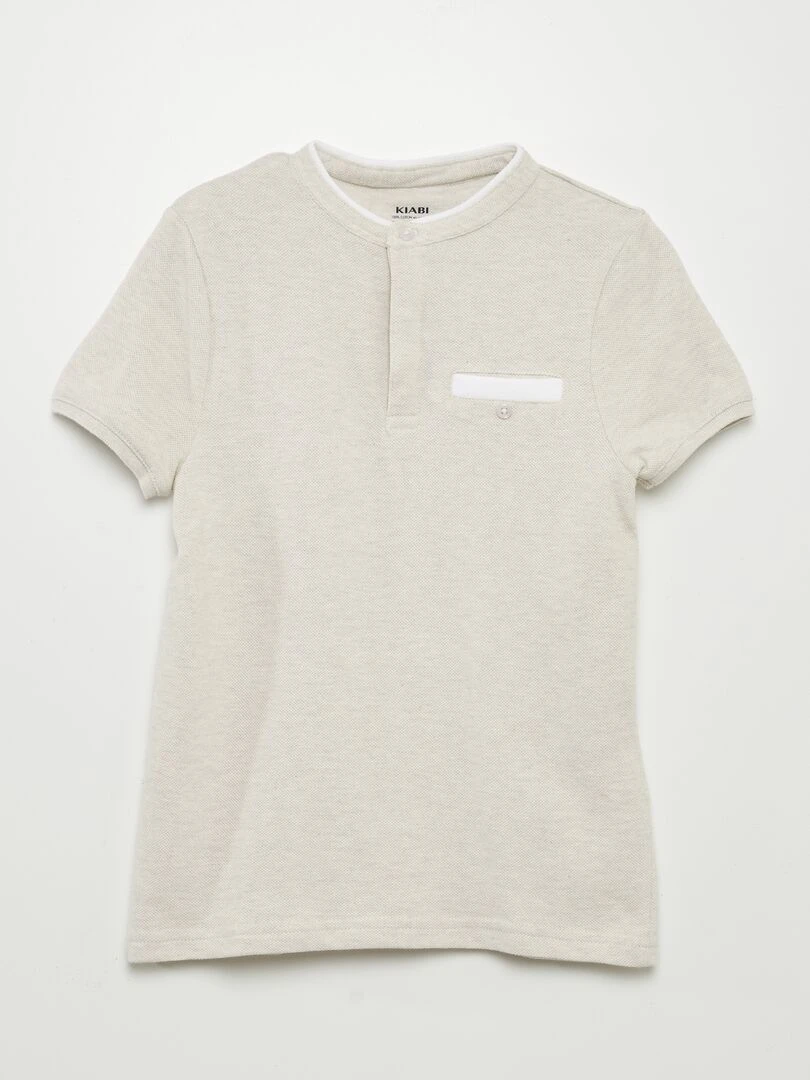 Polo en maille piquée col mao Beige