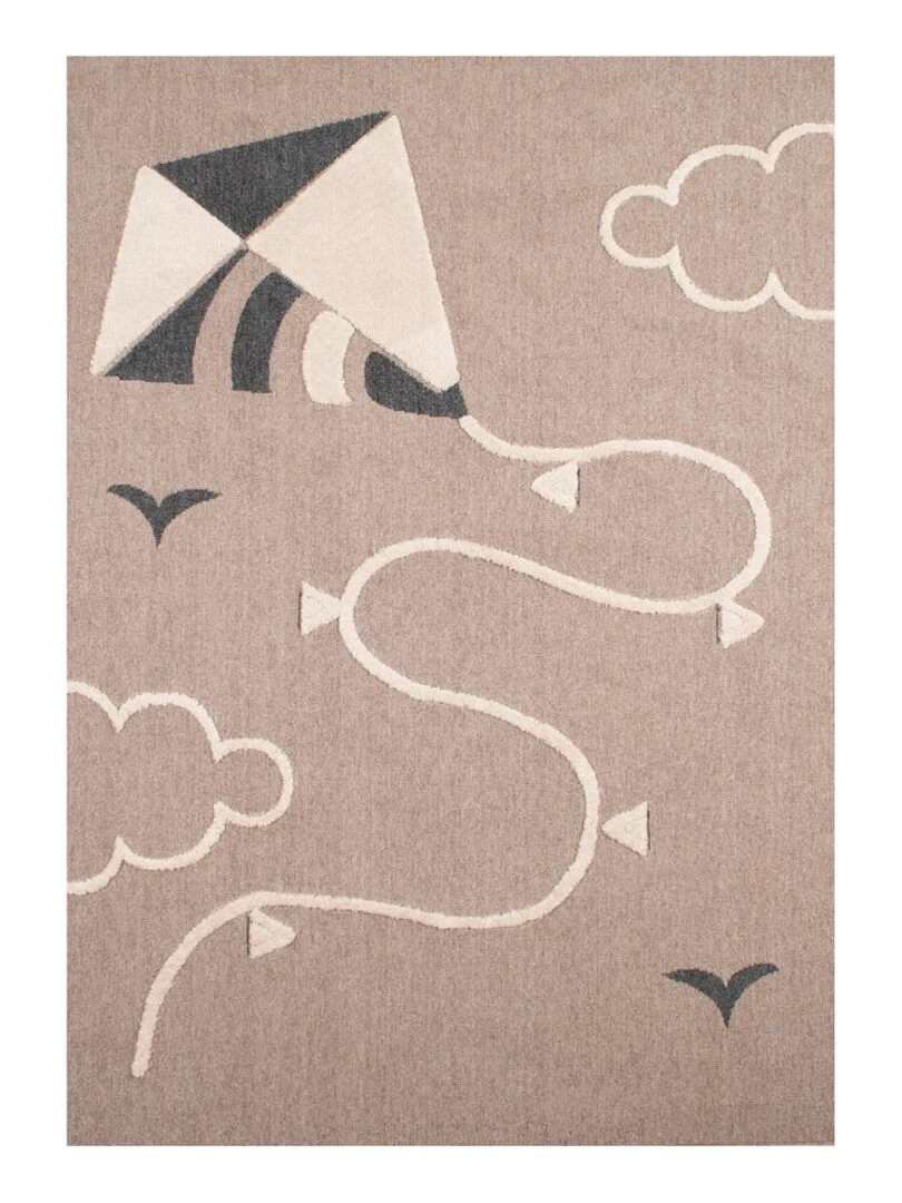 Tapis enfant CERFVOLANT en polyester doux et soyeux OEKO TEX® Beige