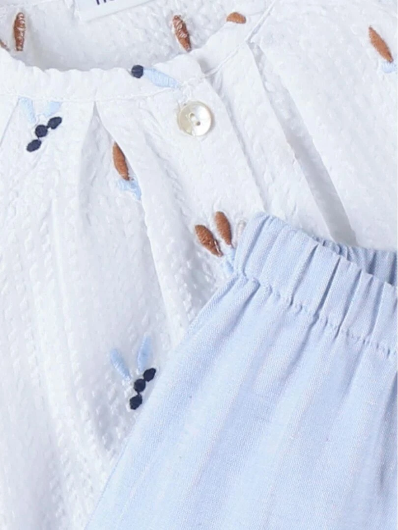 Set blouse brodé fleuri + short  écru/bleu ciel   Noukie's   Bleu