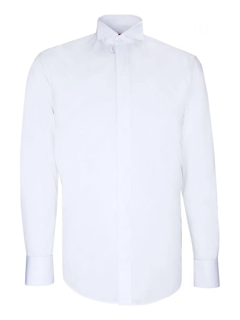 Chemise cintrée col cassé tissu armuré CROKEN Blanc