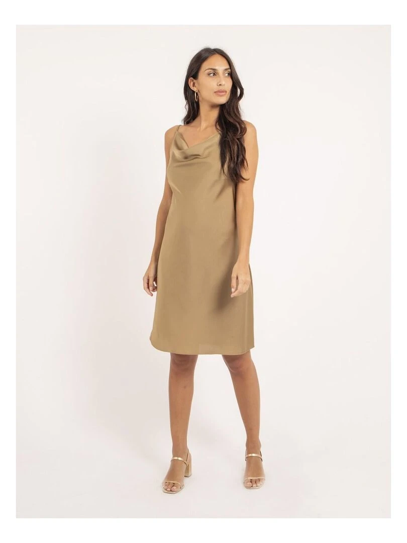 Robe courte satin IDALIA   Marron caramel