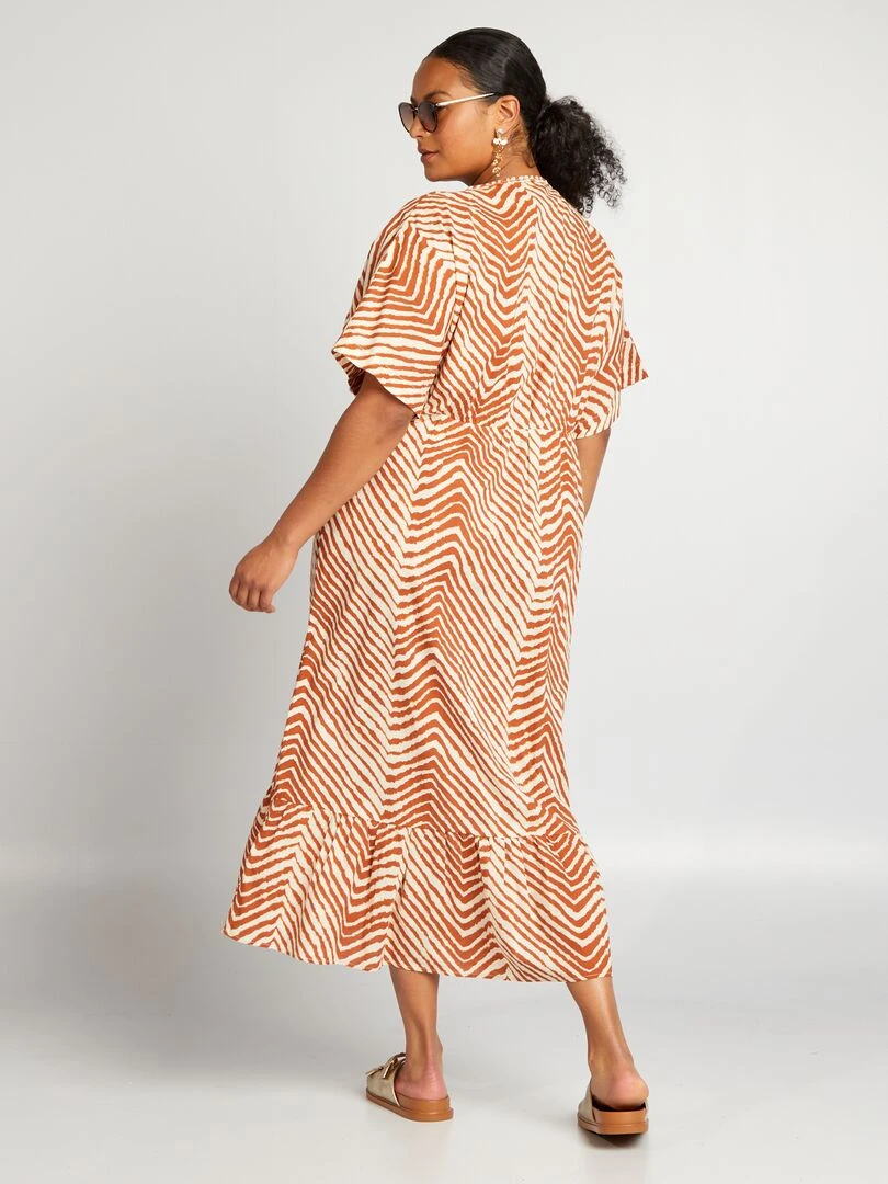 Robe longue zébrée avec base à étages Marron zébré