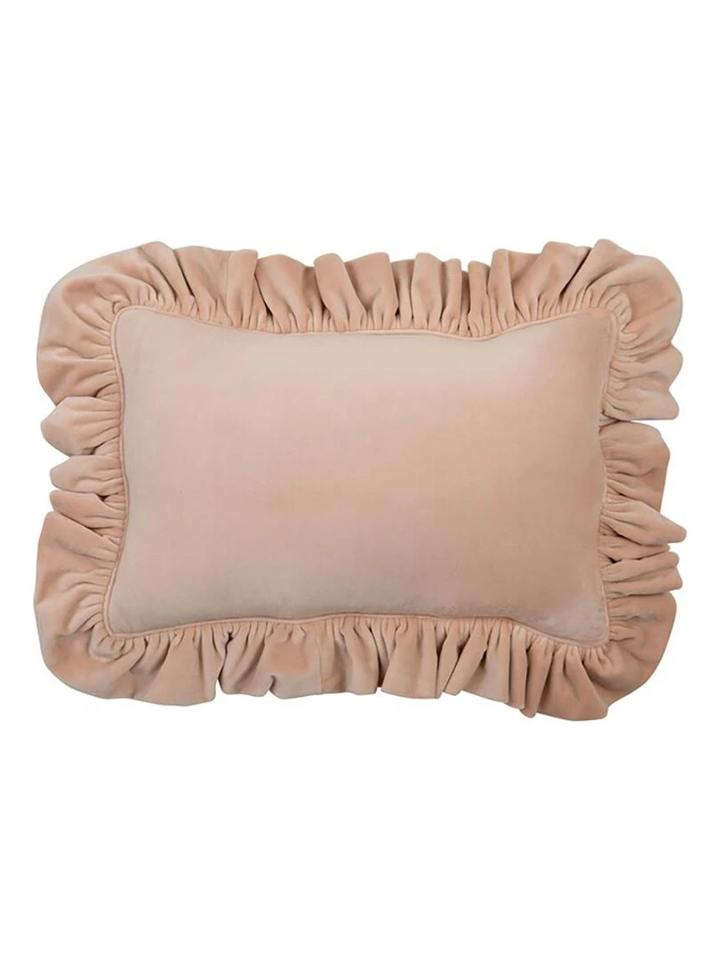Coussin velours avec volant Beige "Latte" Beige argile