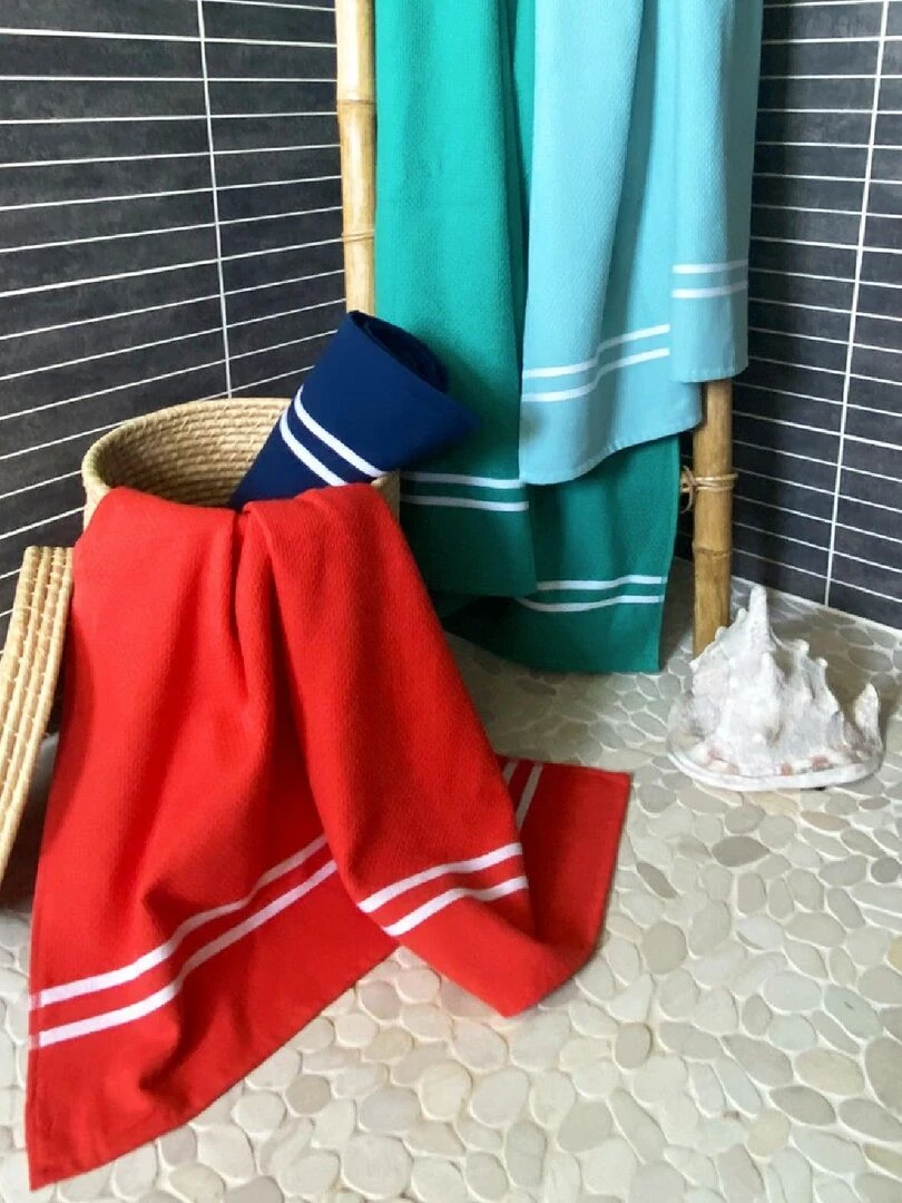 Serviette de plage Fouta doublée éponge Waffle Gris bleu 90x170 355g/m²   Gris