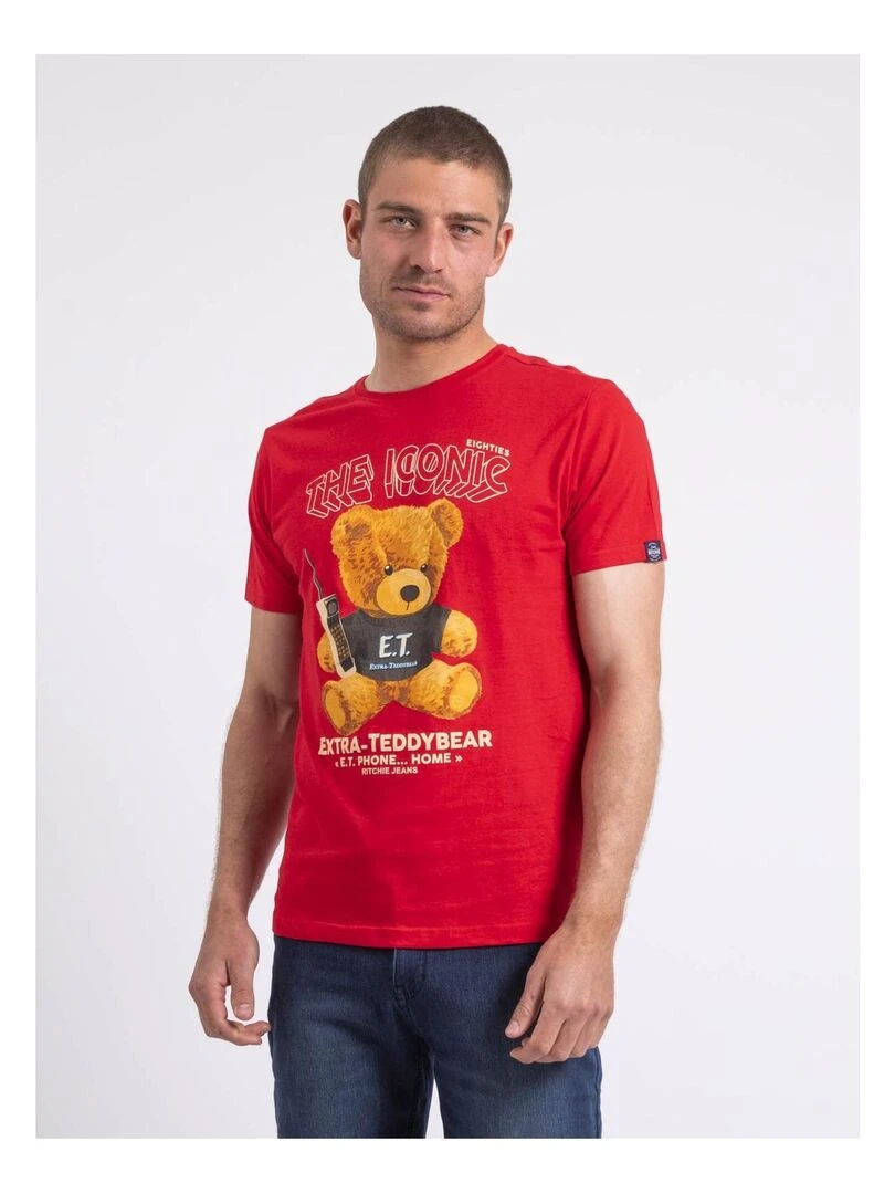 T shirt col rond pur coton NEVERSO Rouge