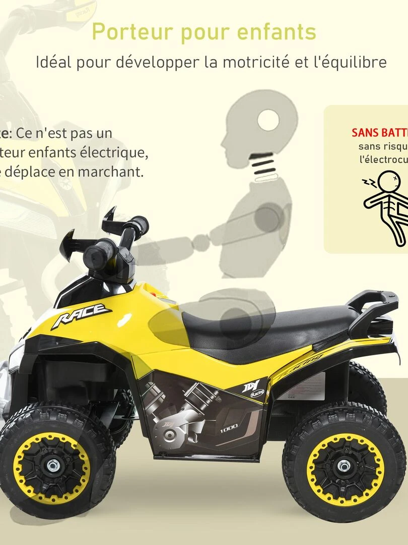 Porteur enfants quad 18 36 mois dim. 67L x 38l x 44H cm effets lumineux et sonores   Jaune