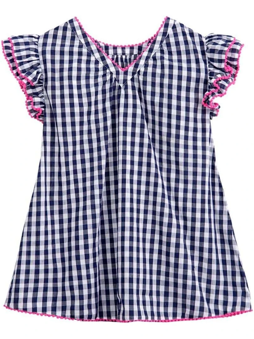 Robe Carrx Vichy  Bleu Marine  Manches Papillons  BUTTERFLY   'LA FAUTE A VOLTAIRE'   Bleu marine