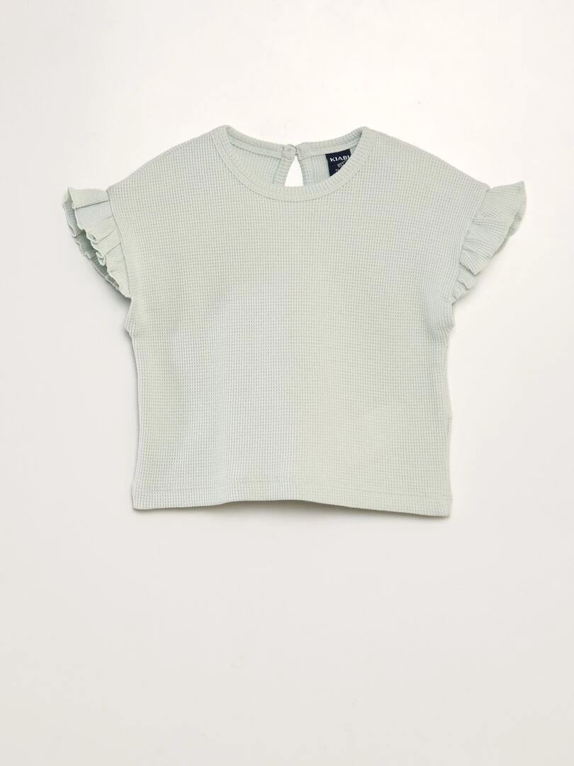 Ensemble t shirt + short en maille gaufrée 2 pièces Bleu