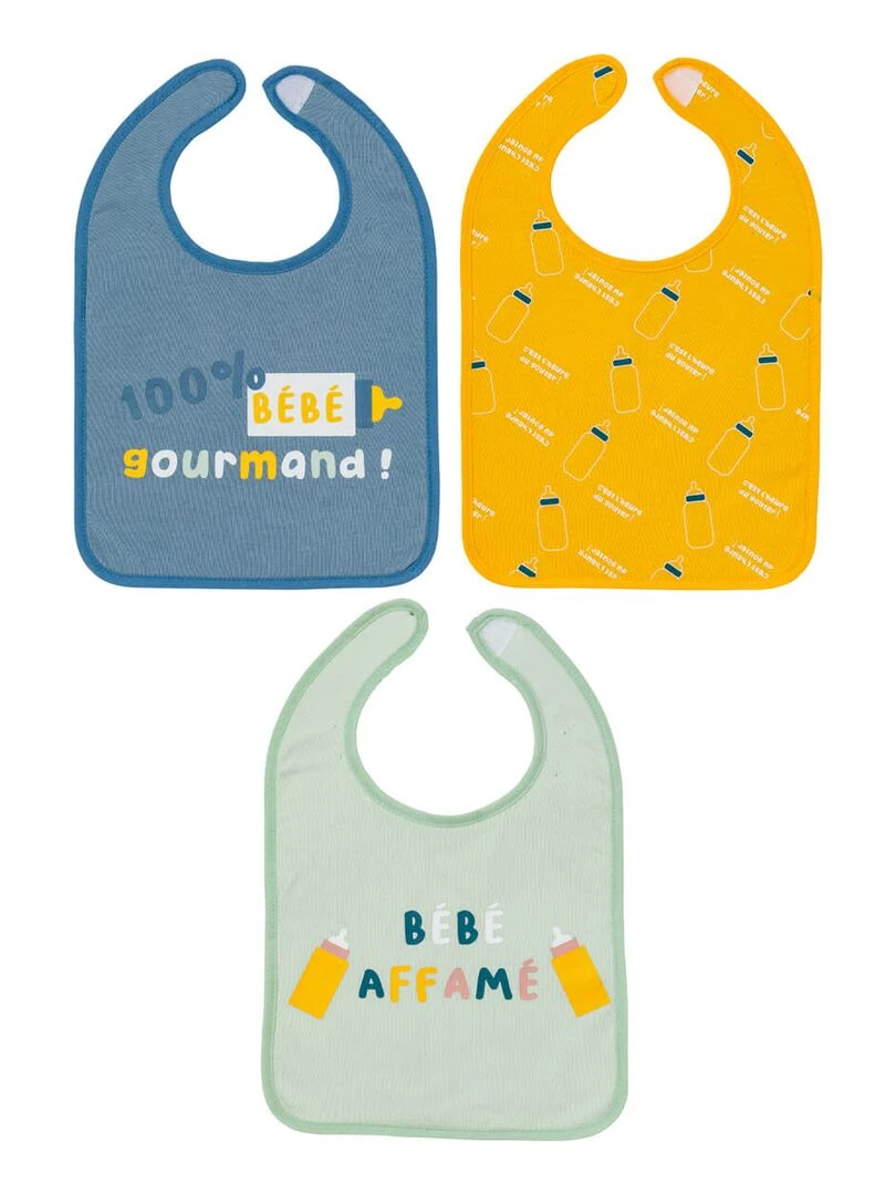 Lot de 3 bavoirs 6 mois 25x36 cm Bébé gourmand Multicolore