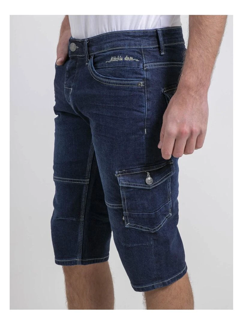 Pantacourt battle en jean BONACRI DK BLUE   Bleu marine