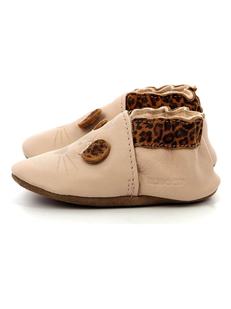 Chaussons Cuir Leo Mouse   Rose