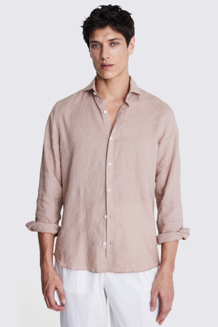 Tailored Fit Khaki Linen Shirt   Buy Online at Moss