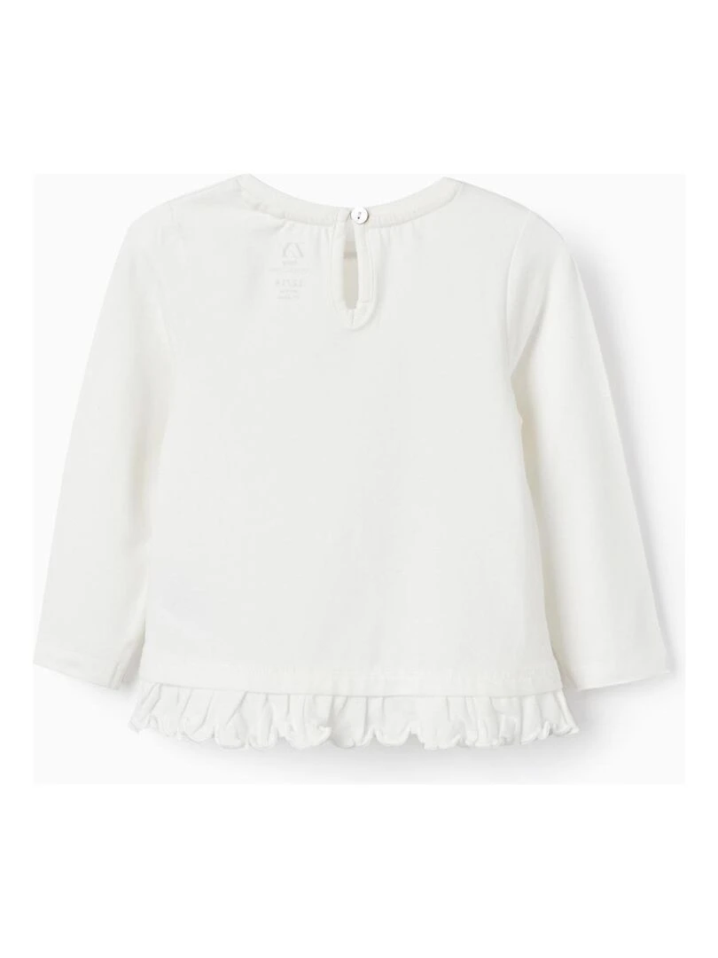 T shirt à manches longues avec volants pour bébé fille 'Floral' manches longues SPRING BEGINS Blanc