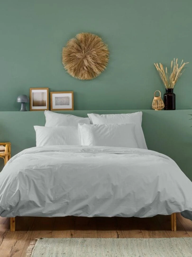 Bleu Câlin   Housse de couette unie Percale de coton 80 fils/m²   Gris clair