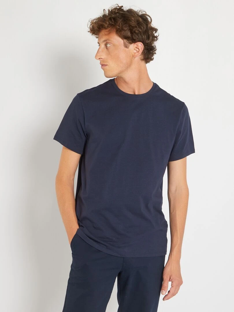 T shirt droit en jersey uni   Bleu marine