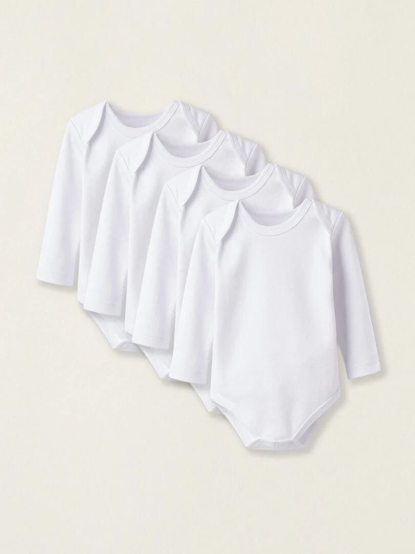 Pack 4 Bodies en Coton pour Bébé et Nouveau Né manches longues ESSENTIALS LINE Blanc