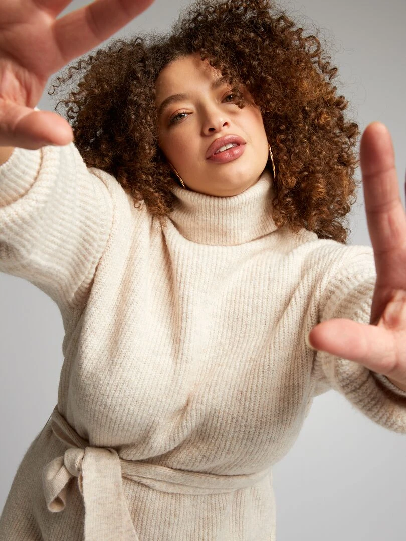 Robe pull col roulé   Beige
