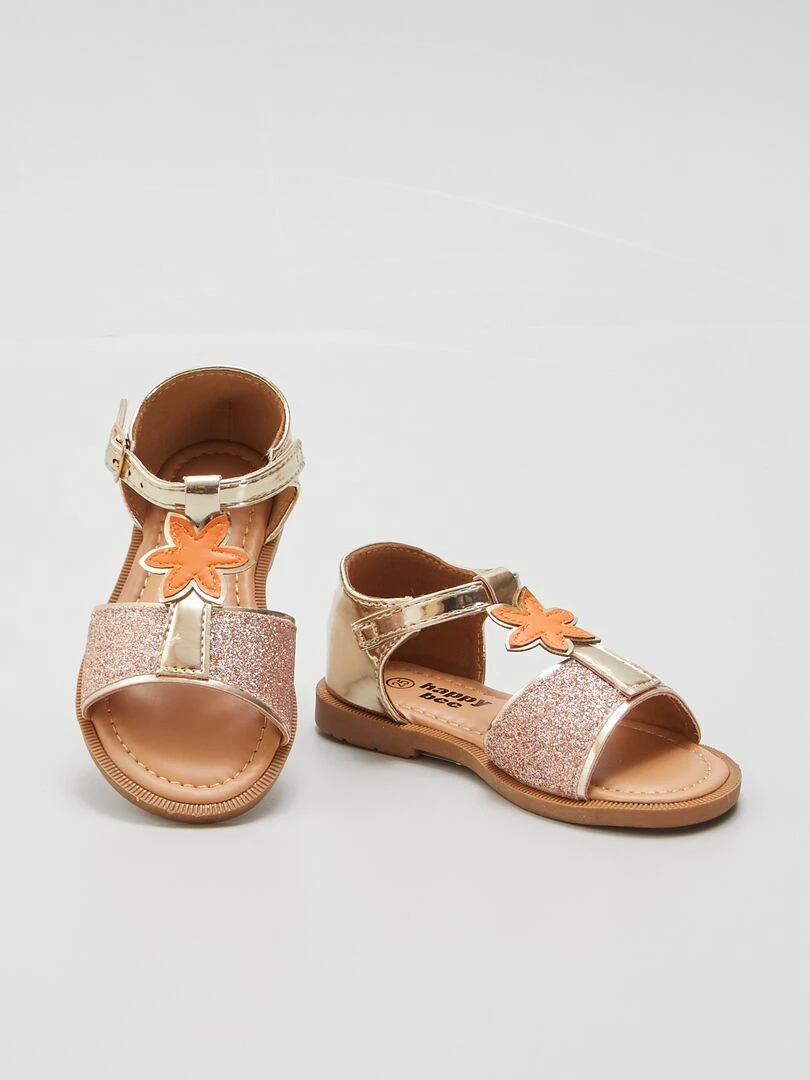 Sandales pailletées à talon fermé   doré