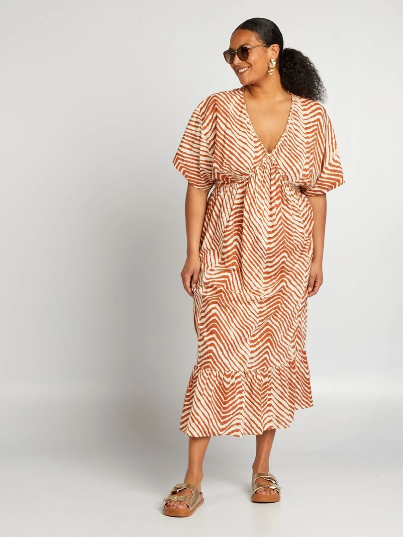Robe longue zébrée avec base à étages Marron zébré