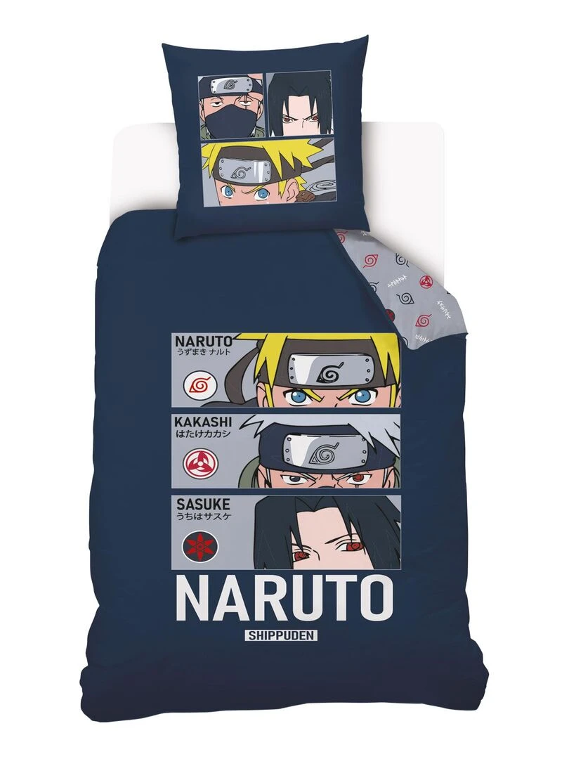 Housse de couette Naruto Kakashi Sasuke 140x200 cm 100% Coton Bleu marine