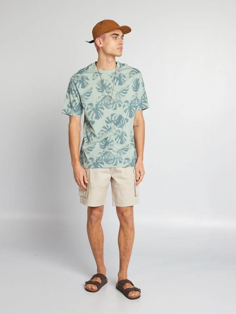 T shirt à col rond avec imprimé Vert
