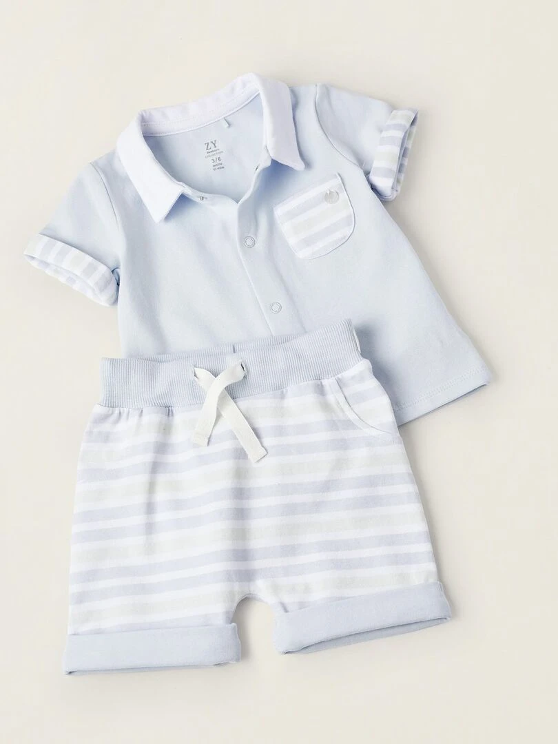 T Shirt + Short en Coton pour Nouveau Né  EARLY BLOOM   Bleu clair