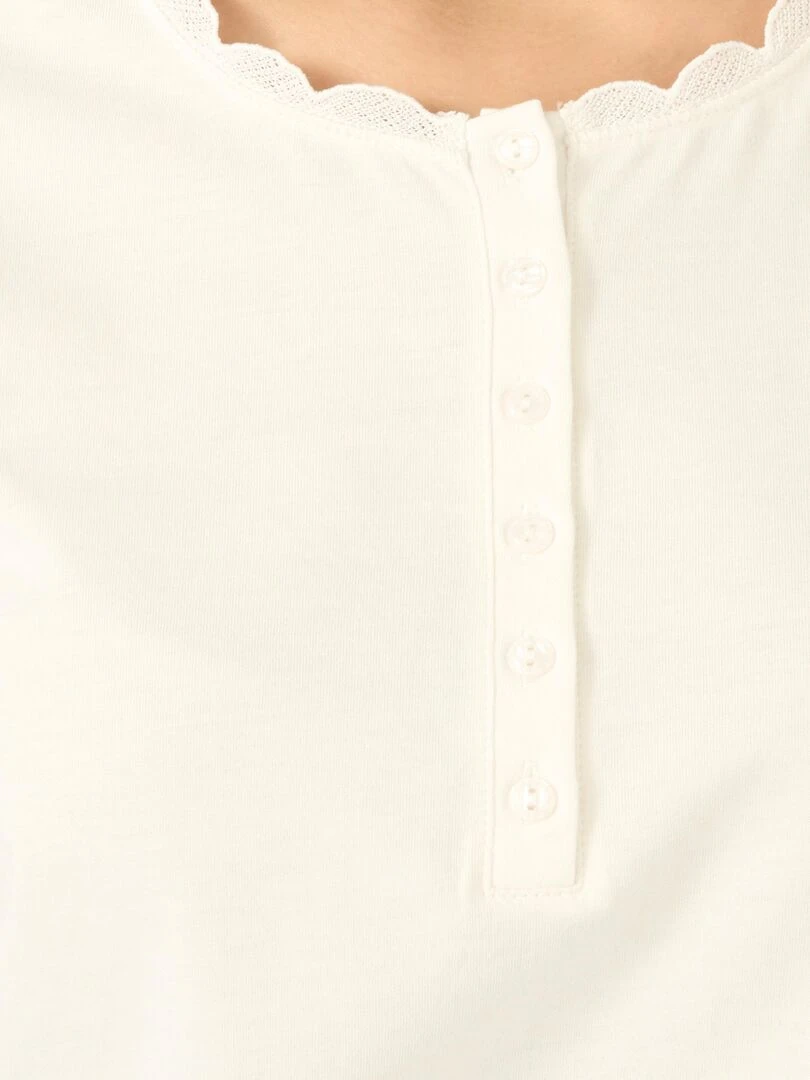 Tee shirt col rond fantaisie en pur coton. Damart Blanc cassé