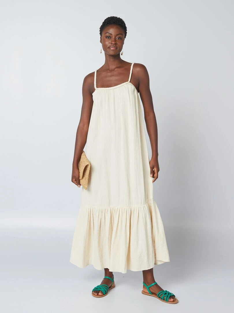 Robe longue à bretelles tressées Beige