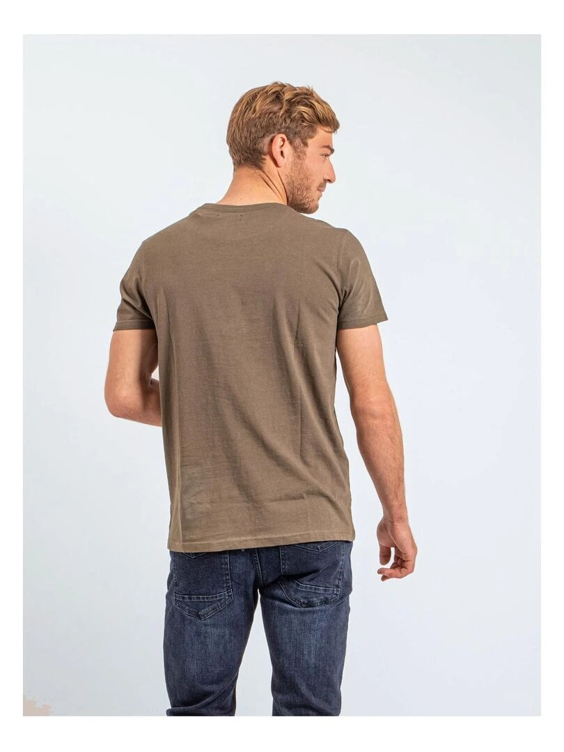 T shirt col rond pur coton JONAK Kaki