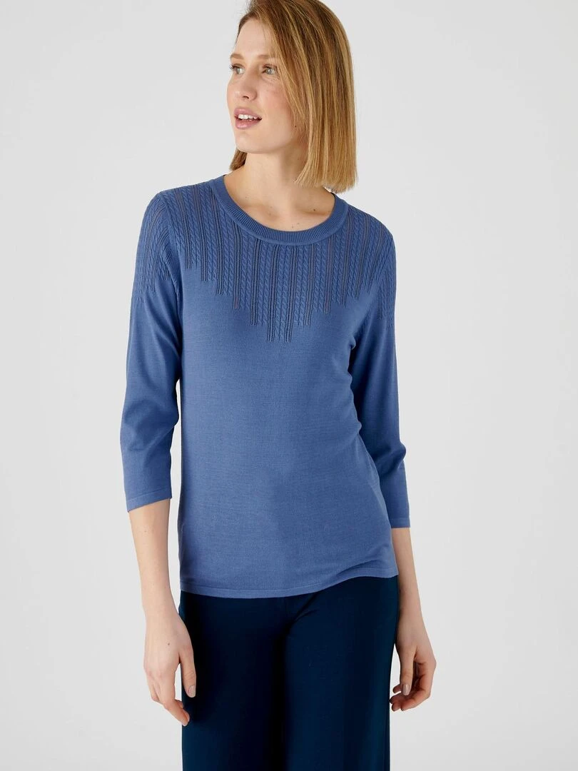 Pull fin manches 3/4   Damart   Bleu gris