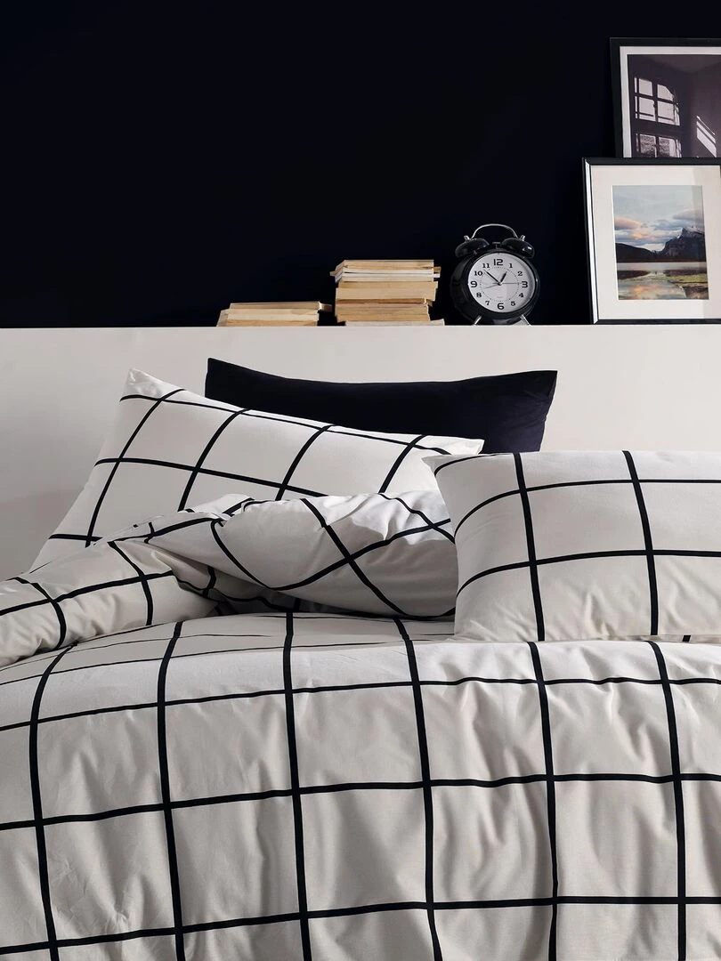 Parure housse de couette et taie d'oreiller Noir Blanc