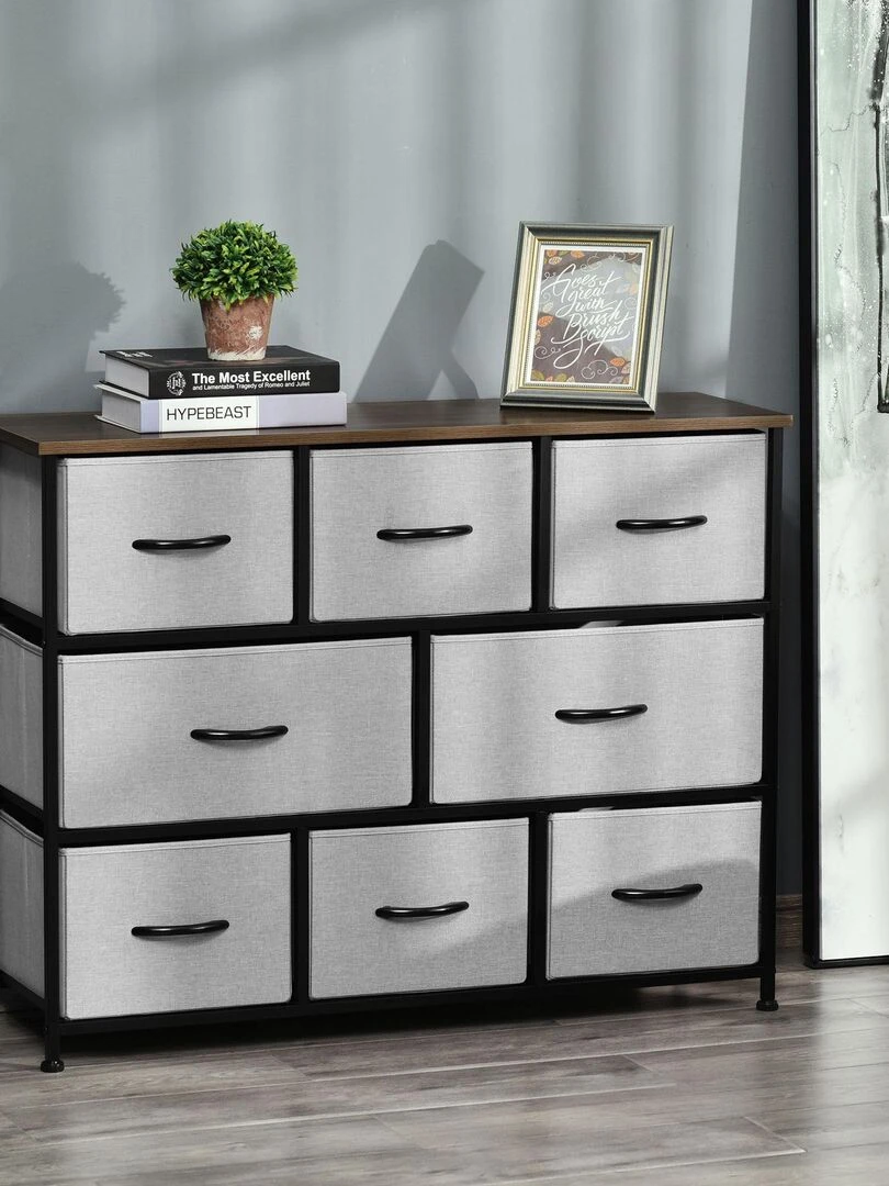 Commode meuble de rangement 8 tiroirs pliables en tissu 100 x 30 x 78 5 cm Gris