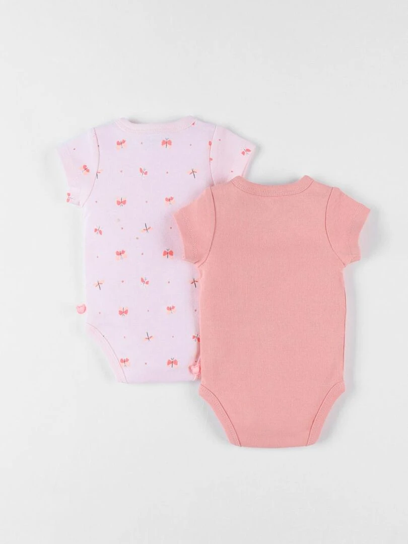 Set de 2 bodies girafe et papillons en coton blush/rose pâle Noukie's Rose