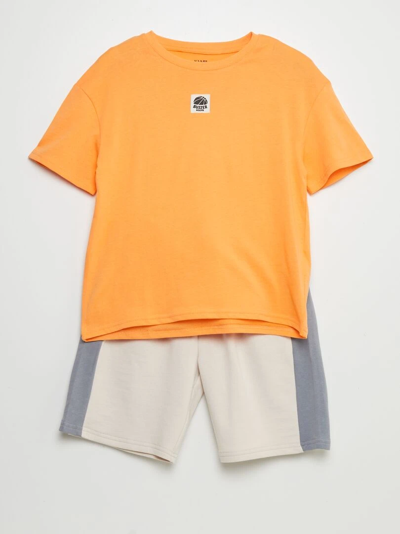 Ensemble t shirt + short 2 pièces Orange/beige