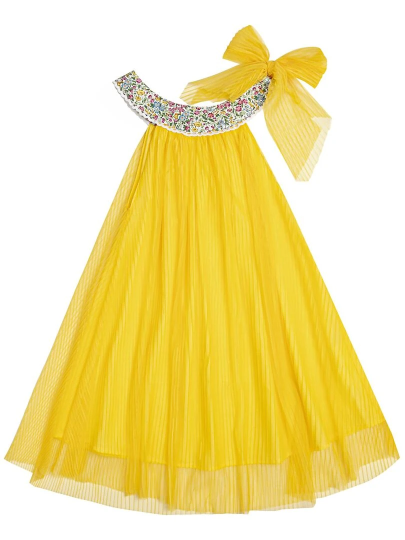 Robe Cérémonie Fille  Voile Jaune Col Fleuri Liberty Lilas  ALIZEE   La Faute à Voltaire   Jaune