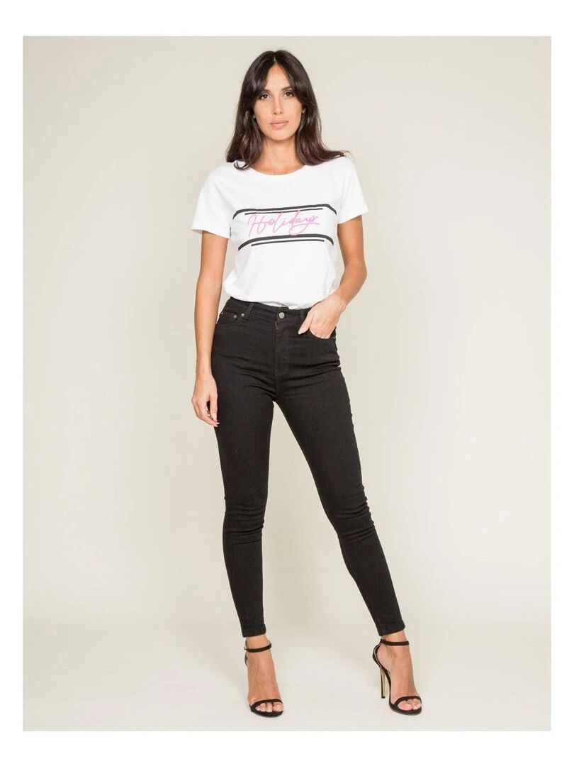 T shirt col rond message FOLIDAY   Blanc